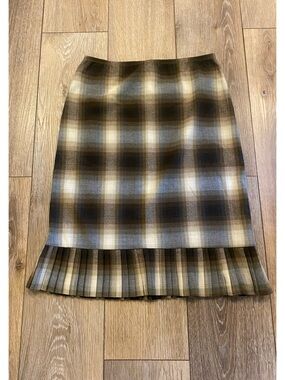 BCBG Max Azria Women’s Skirt Plaid Pleated Hem Brown Size 8